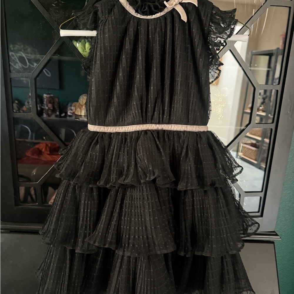 Janie & Jack Dot Tiered Tulle Dress Black Ruffled Wednesday Addams